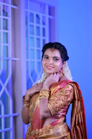 Flawless airbrush bridal makeup for South Indian brides in Nagercoil